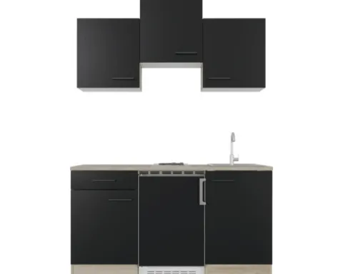 Flex Well Singleküche mit Geräten Capri 150 cm schwarz matt zerlegt Variante reversibel 00012519