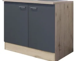 Flex Well Spülenschrank inkl Spüle Tiago BxTxH 100 x 60 x 85 cm basaltgrau matt zerlegt 00011694