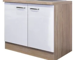 Flex Well Spülenschrank inkl Spüle Valero BxTxH 100 x 60 x 86 cm weiß hochglanz zerlegt Anschlag links rechts 00010202