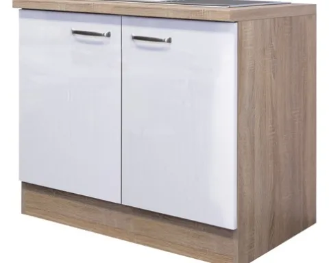 Flex Well Spülenschrank inkl Spüle Valero BxTxH 100 x 60 x 86 cm weiß hochglanz zerlegt Anschlag links rechts 00010202