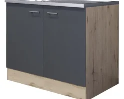Flex Well Spülenschrank inkl Spüle Tiago BxTxH 100 x 60 x 85 cm basaltgrau matt zerlegt 00012092