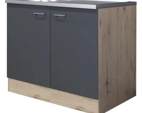 Flex Well Spülenschrank inkl Spüle Tiago BxTxH 100 x 60 x 85 cm basaltgrau matt zerlegt 00012092
