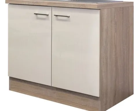 Flex Well Spülenschrank inkl Spüle Nepal BxTxH 100 x 60 x 86 cm kaschmir glänzend zerlegt Anschlag links rechts 00007556