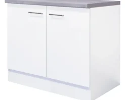 Flex Well Spülenschrank Varo BxTxH 100 x 60 x 86 cm weiß matt zerlegt Anschlag links rechts 00011053