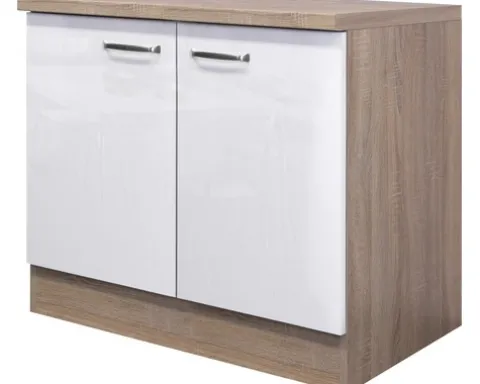 Flex Well Unterschrank mit Drehtür Valero BxTxH 100 x 60 x 86 cm weiß hochglanz zerlegt Anschlag links rechts 00007827