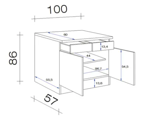 Flex Well Unterschrank mit Schublade und Drehtür Santo BxTxH 100 x 60 x 86 cm anthrazit matt zerlegt Anschlag links rechts 00011020