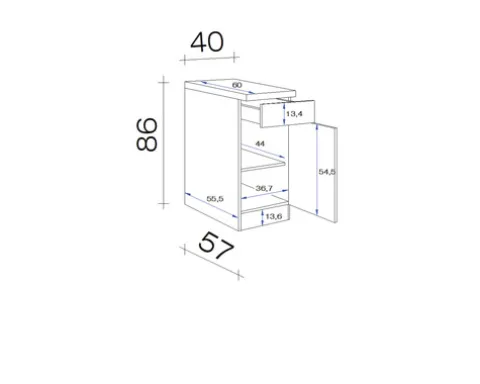 Flex Well Unterschrank mit Schublade und Drehtür Varo BxTxH 40 x 60 x 86 cm weiß matt zerlegt Anschlag reversibel 00010974