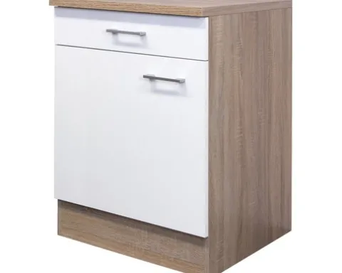 Flex Well Unterschrank mit Schublade und Drehtür Samoa BxTxH 60 x 60 x 85 cm weiß matt zerlegt Anschlag reversibel 00007533