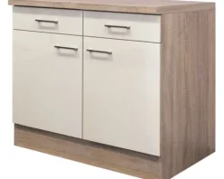 Flex Well Unterschrank mit Schublade und Drehtür Nepal BxTxH 100 x 60 x 86 cm kaschmir glänzend zerlegt Anschlag links rechts 00007554