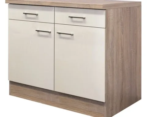 Flex Well Unterschrank mit Schublade und Drehtür Nepal BxTxH 100 x 60 x 86 cm kaschmir glänzend zerlegt Anschlag links rechts 00007554
