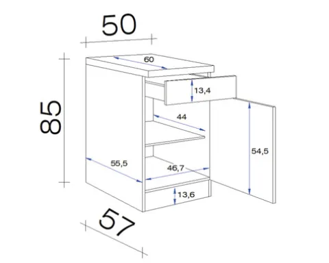 Flex Well Unterschrank mit Schublade und Drehtür Lucca BxTxH 50 x 60 x 85 cm weiß matt zerlegt Anschlag reversibel 00010752