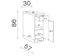 Flex Well Unterschrank mit Schublade und Drehtür Nepal BxTxH 30 x 60 x 86 cm kaschmir glänzend zerlegt Anschlag reversibel 00007548