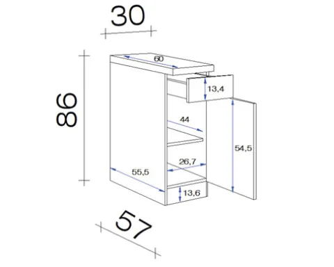 Flex Well Unterschrank mit Schublade und Drehtür Nepal BxTxH 30 x 60 x 86 cm kaschmir glänzend zerlegt Anschlag reversibel 00007548