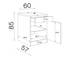 Flex Well Unterschrank mit Schublade und Drehtür Nano BxTxH 60 x 60 x 85 cm buche matt zerlegt Anschlag reversibel 00006881