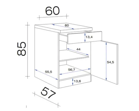 Flex Well Unterschrank mit Schublade und Drehtür Nano BxTxH 60 x 60 x 85 cm buche matt zerlegt Anschlag reversibel 00006881