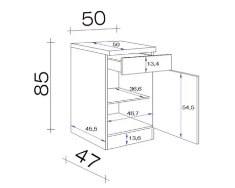 Flex Well Unterschrank mit Schublade und Drehtür Speed BxTxH 50 x 50 x 85 cm weiß matt zerlegt Anschlag reversibel 00005343