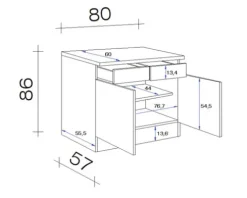 Flex Well Unterschrank mit Schublade und Drehtür Valero BxTxH 80 x 60 x 86 cm weiß hochglanz zerlegt Anschlag links rechts 00007825