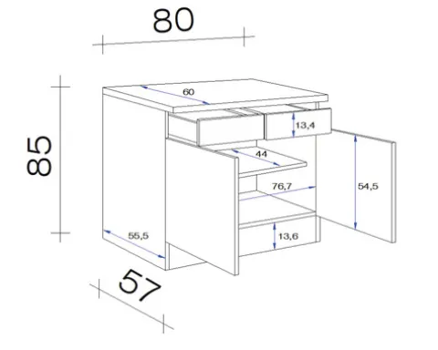 Flex Well Unterschrank mit Schublade und Drehtür Wito BxTxH 80 x 60 x 85 cm weiß matt zerlegt Anschlag links rechts 00006934