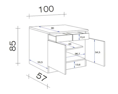 Flex Well Unterschrank mit Schublade und Drehtür Lucca BxTxH 100 x 60 x 85 cm weiß matt zerlegt Anschlag links rechts 00010751