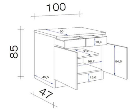 Flex Well Unterschrank mit Schublade und Drehtür Speed BxTxH 100 x 50 x 85 cm weiß matt zerlegt Anschlag links rechts 00005347