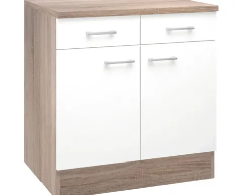 Flex Well Unterschrank mit Schublade und Drehtür Samoa BxTxH 80 x 60 x 85 cm weiß matt zerlegt Anschlag links rechts 00007607
