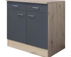 Flex Well Unterschrank mit Schublade und Drehtür Tiago BxTxH 80 x 60 x 85 cm basaltgrau matt zerlegt Anschlag links rechts 00011690