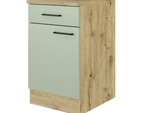 Flex Well Unterschrank mit Schublade und Drehtür Cara BxTxH 50 x 60 x 85 cm grün matt zerlegt Anschlag reversibel 00012472