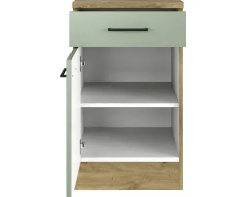 Flex Well Unterschrank mit Schublade und Drehtür Cara BxTxH 50 x 60 x 85 cm grün matt zerlegt Anschlag reversibel 00012472