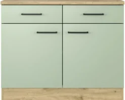 Flex Well Unterschrank mit Schublade und Drehtür Cara BxTxH 100 x 60 x 85 cm grün matt zerlegt 00012474