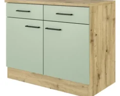 Flex Well Unterschrank mit Schublade und Drehtür Cara BxTxH 100 x 60 x 85 cm grün matt zerlegt 00012474