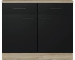 Flex Well Unterschrank mit Schublade und Drehtür Capri BxTxH 100 x 60 x 85 cm schwarz matt antifingerprint zerlegt Anschlag links rechts 00012509