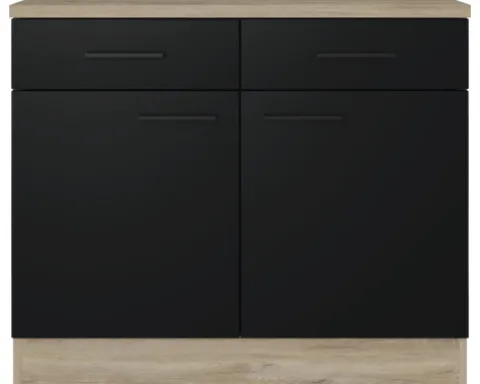 Flex Well Unterschrank mit Schublade und Drehtür Capri BxTxH 100 x 60 x 85 cm schwarz matt antifingerprint zerlegt Anschlag links rechts 00012509