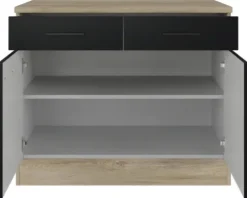 Flex Well Unterschrank mit Schublade und Drehtür Capri BxTxH 100 x 60 x 85 cm schwarz matt antifingerprint zerlegt Anschlag links rechts 00012509