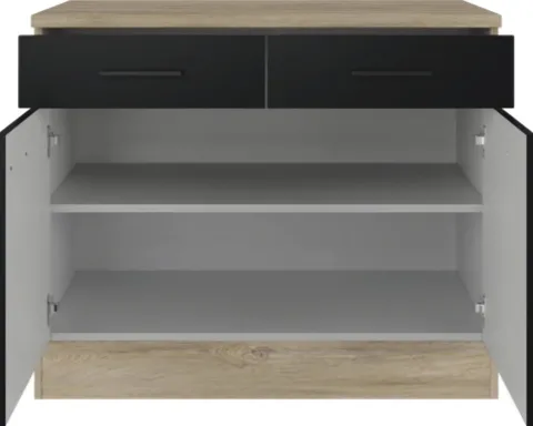 Flex Well Unterschrank mit Schublade und Drehtür Capri BxTxH 100 x 60 x 85 cm schwarz matt antifingerprint zerlegt Anschlag links rechts 00012509