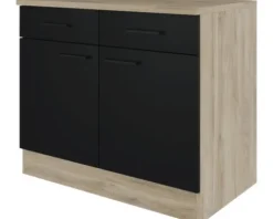 Flex Well Unterschrank mit Schublade und Drehtür Capri BxTxH 100 x 60 x 85 cm schwarz matt antifingerprint zerlegt Anschlag links rechts 00012509