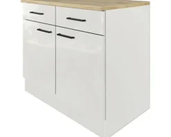 Flex Well Unterschrank mit Schublade und Drehtür Lund BxTxH 100 x 60 x 85 cm lichtgrau glänzend zerlegt Anschlag reversibel 00012208