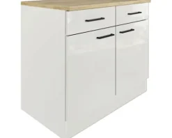 Flex Well Unterschrank mit Schublade und Drehtür Lund BxTxH 100 x 60 x 85 cm lichtgrau glänzend zerlegt Anschlag reversibel 00012208