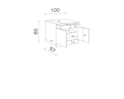 Flex Well Unterschrank mit Schublade und Drehtür Lund BxTxH 100 x 60 x 85 cm lichtgrau glänzend zerlegt Anschlag reversibel 00012208