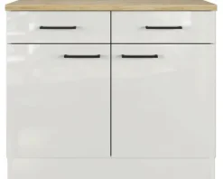 Flex Well Unterschrank mit Schublade und Drehtür Lund BxTxH 100 x 60 x 85 cm lichtgrau glänzend zerlegt Anschlag reversibel 00012208