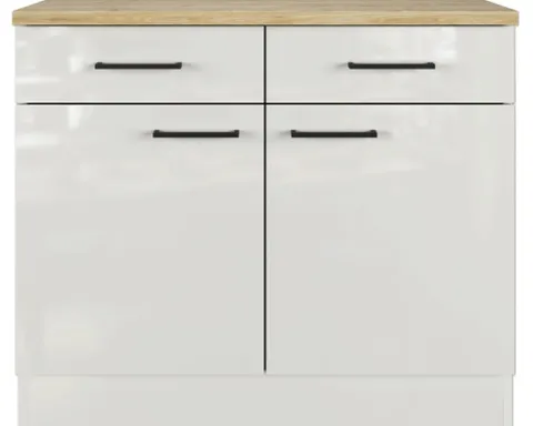 Flex Well Unterschrank mit Schublade und Drehtür Lund BxTxH 100 x 60 x 85 cm lichtgrau glänzend zerlegt Anschlag reversibel 00012208