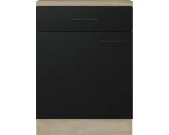 Flex Well Unterschrank mit Schublade und Drehtür Capri BxTxH 60 x 60 x 85 cm schwarz matt antifingerprint zerlegt Anschlag reversibel 00012508