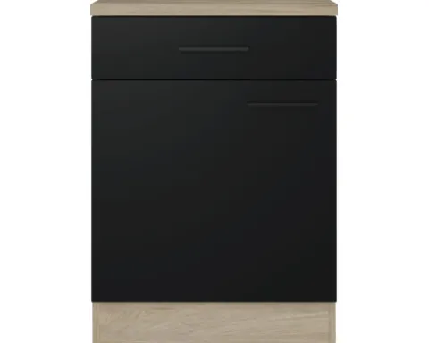 Flex Well Unterschrank mit Schublade und Drehtür Capri BxTxH 60 x 60 x 85 cm schwarz matt antifingerprint zerlegt Anschlag reversibel 00012508