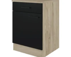 Flex Well Unterschrank mit Schublade und Drehtür Capri BxTxH 60 x 60 x 85 cm schwarz matt antifingerprint zerlegt Anschlag reversibel 00012508