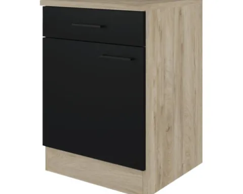 Flex Well Unterschrank mit Schublade und Drehtür Capri BxTxH 60 x 60 x 85 cm schwarz matt antifingerprint zerlegt Anschlag reversibel 00012508