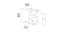 Flex Well Unterschrank mit Schublade und Drehtür Capri BxTxH 60 x 60 x 85 cm schwarz matt antifingerprint zerlegt Anschlag reversibel 00012508