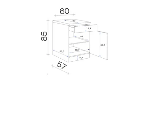 Flex Well Unterschrank mit Schublade und Drehtür Capri BxTxH 60 x 60 x 85 cm schwarz matt antifingerprint zerlegt Anschlag reversibel 00012508