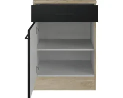 Flex Well Unterschrank mit Schublade und Drehtür Capri BxTxH 60 x 60 x 85 cm schwarz matt antifingerprint zerlegt Anschlag reversibel 00012508