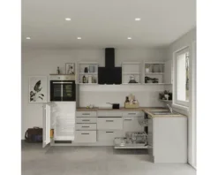 Flex Well Winkelküche mit Geräten Lund 280 cm lichtgrau glänzend zerlegt Variante reversibel