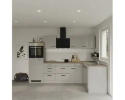 Flex Well Winkelküche mit Geräten Lund 280 cm lichtgrau glänzend zerlegt Variante reversibel