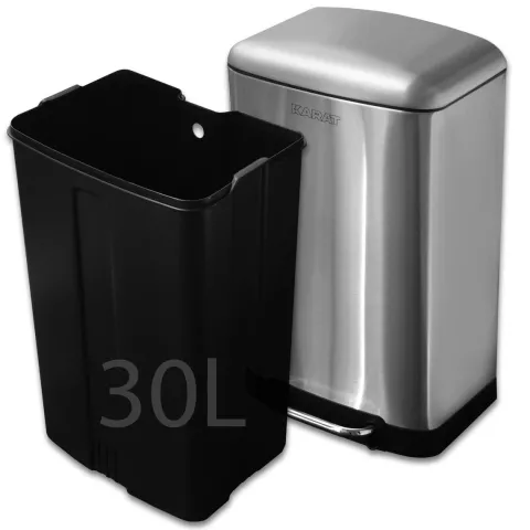 FLOORDIREKT Mülleimer Cubo - aus Edelstahl - Treteimer - mit Absenkautomatik - 30 Liter - Silber